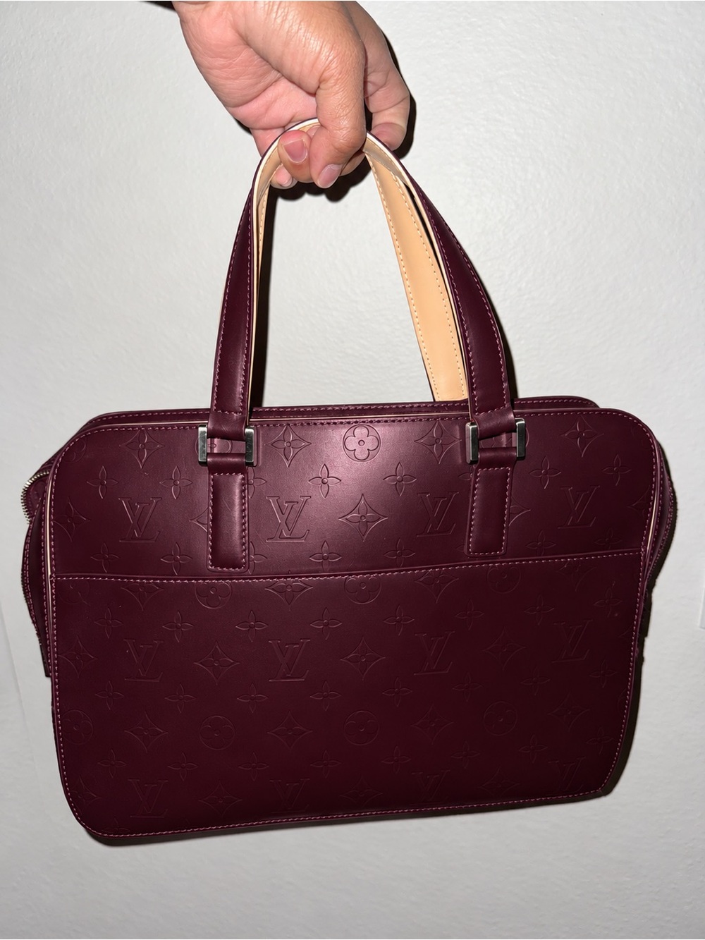 Louis Vuitton Burgundy Satchel with Natural Handles